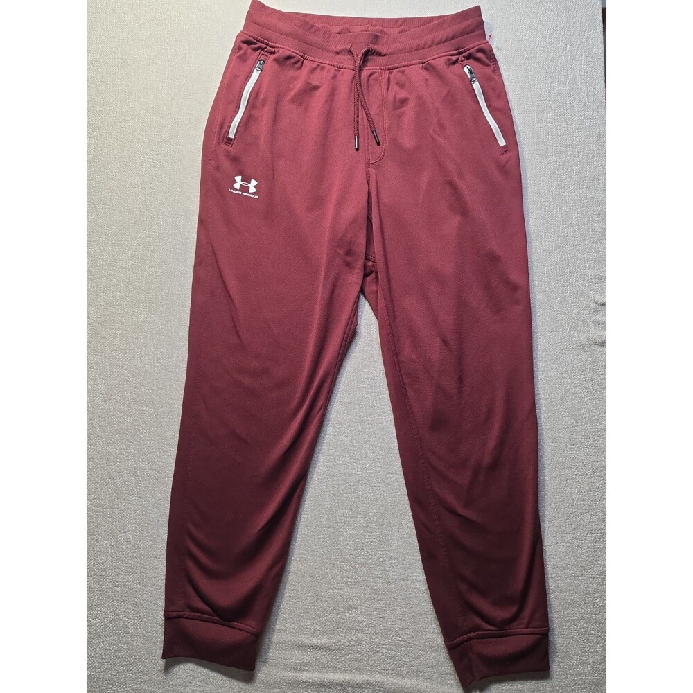 Under Armour Mens Sportstyle Tricot Joggers Burgundy Maroon Zip Pockets